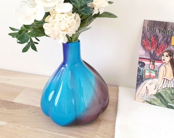 Vintage Blue and Purple Hand Blown Glass Vase