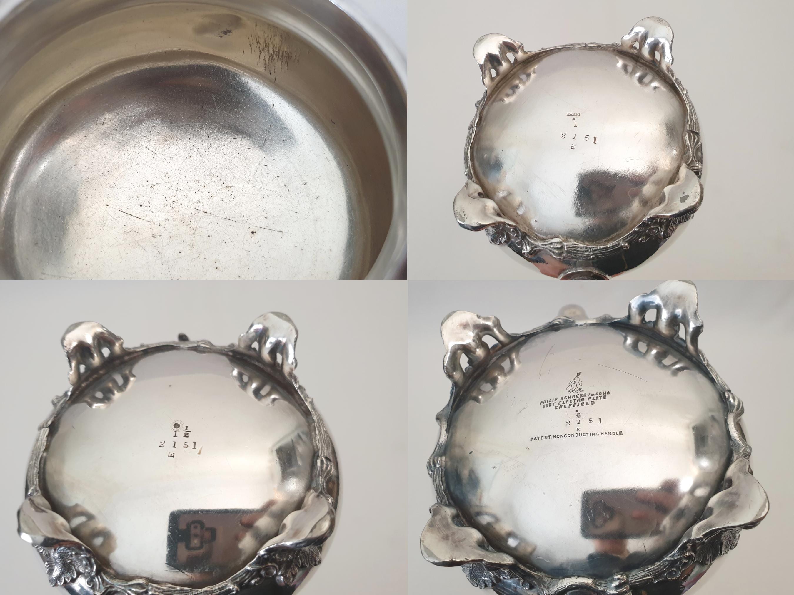 英国　Victorian Silver Plate 葉模様カトラリーセット 2点 Antique English Victorian Silver Plated Coffee Service Set by