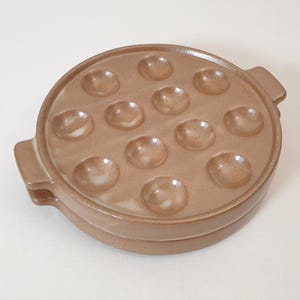 Set of 2 Brown Stoneware Escargot Serving Dishes