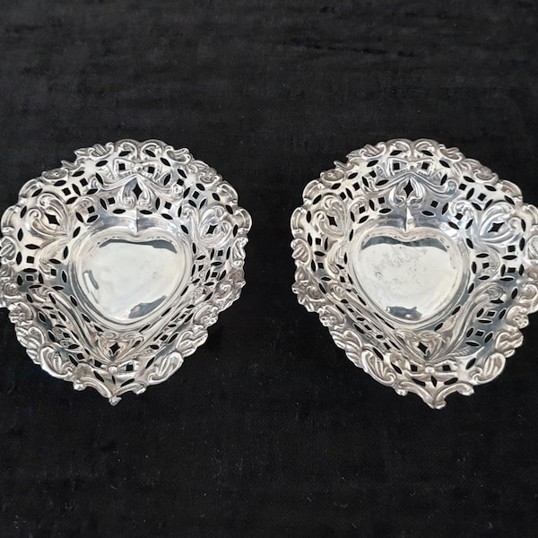 Pair of Antique Sterling Silver Ring Dishes or Nut Dishes by George Nathan & Ridley Hayes - Chester 1903