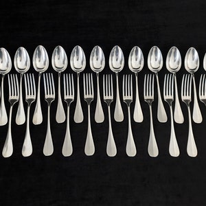 Set of Christofle Silver-Plated Cutlery 12 Dessert Spoons , 12 Dessert Forks Louis XVI Style Circa 1900s image 3