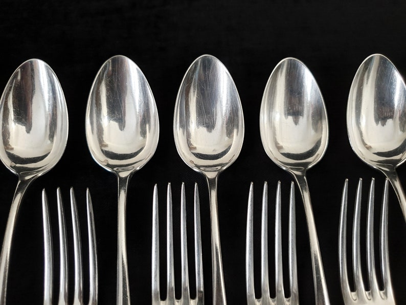 Set of Christofle Silver-Plated Cutlery 12 Dessert Spoons , 12 Dessert Forks Louis XVI Style Circa 1900s image 4