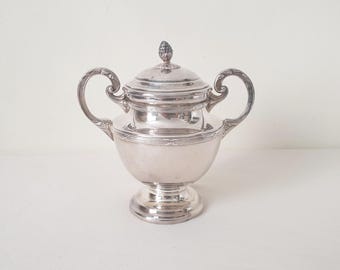 Französische antike versilberte Zuckerdose mit Deckel, zwei Griffen und Eichelknauf von Collignon & Léger