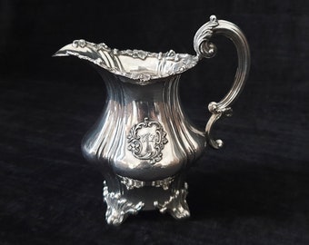 Rococo Style Silver Plated Ornate Footed Milk Jug or Creamer