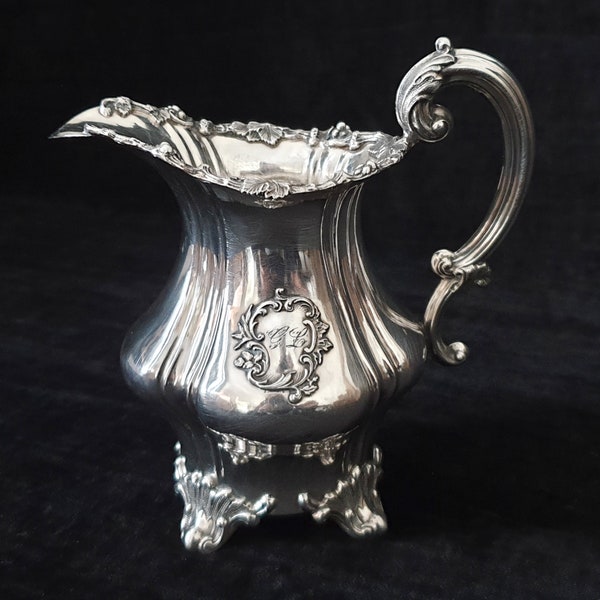 Rococo Style Silver Plated Ornate Footed Milk Jug or Creamer