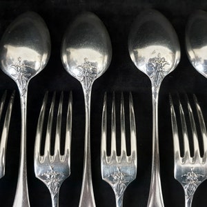 Set of Christofle Silver-Plated Cutlery 12 Dessert Spoons , 12 Dessert Forks Louis XVI Style Circa 1900s image 5