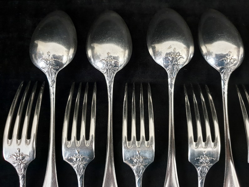 Set of Christofle Silver-Plated Cutlery 12 Dessert Spoons , 12 Dessert Forks Louis XVI Style Circa 1900s image 5