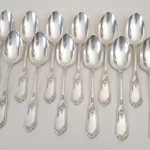 French 12 Silver Plated Table Spoons in Louis XVI Style - 12 French Soup Spoons by Ravinet & Cie