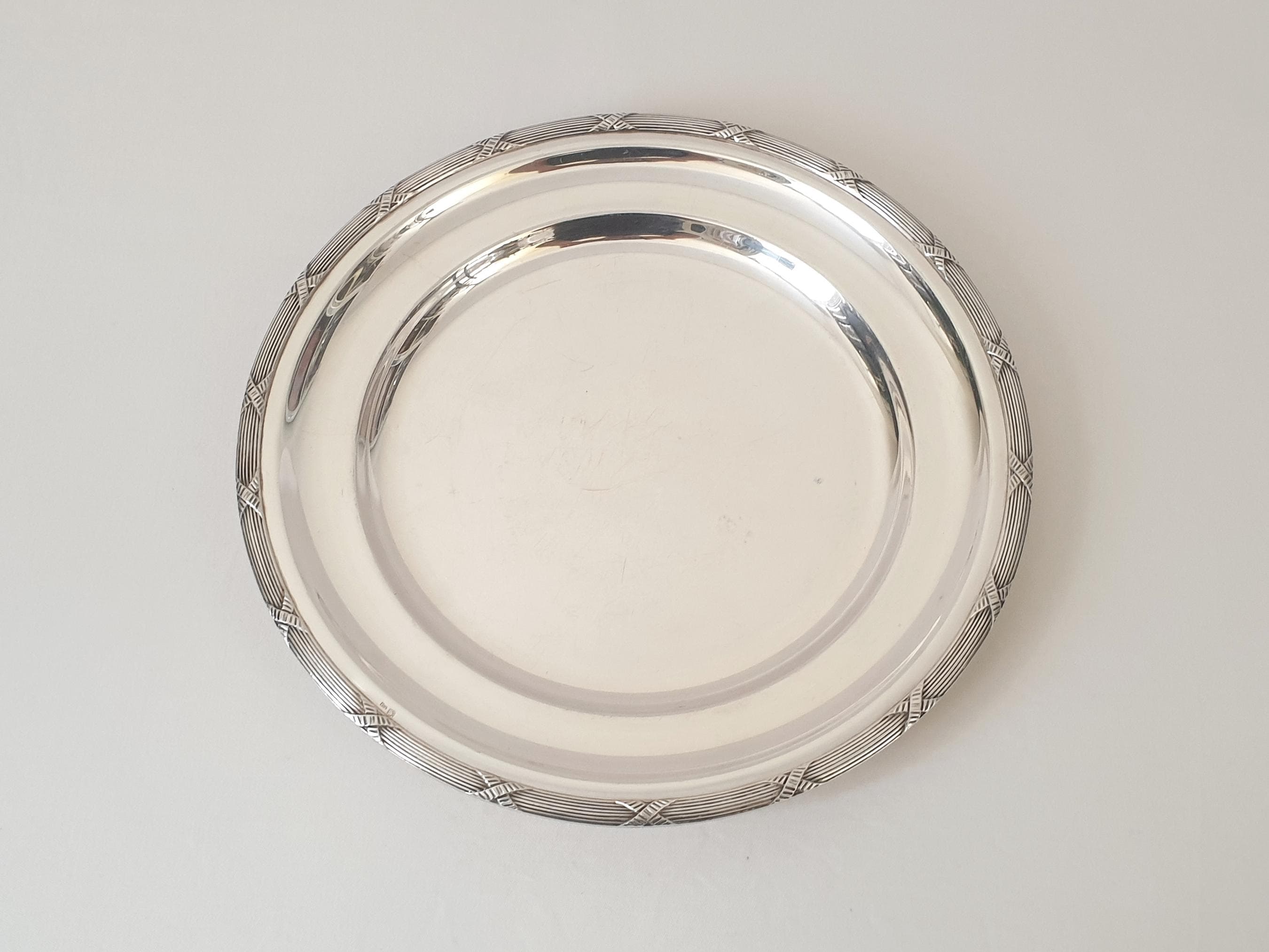 Plateau De Service Ancien Gombault - Métal Argenté, Forme Ronde, Style Vintage
