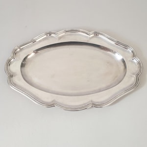French Vintage Silver Metal Oval Serving Tray