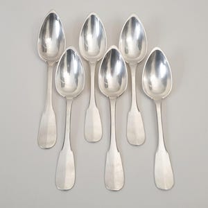 Lamy & Lacroix for Christofle 6 Old Pointed Table Spoons Cluny Model - 6 French Christofle Spoons
