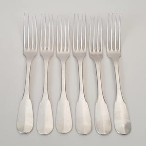 Lamy & Lacroix for Christofle 6 Silver Plated Table Forks Cluny Model - 5 French Christofle Dinner Forks