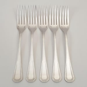 Christofle Alfenide 5 Silver Plated Table Forks Art Deco &#39;Tosca&#39; Model - 5 French Christofle Dinner Forks