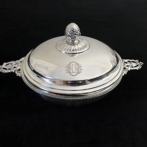 Rare Antique Christofle Medium Silver Plated Louis XVI Style Covered Vegetable Dish or Casserole Dish - Circa 1906