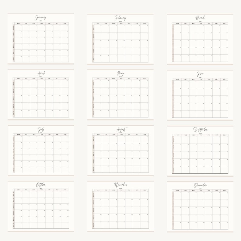2023 monthly blank calendar instant download minimalist etsy