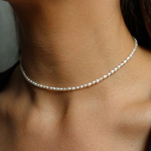 Pearl Choker 2-3 mm • Thin Pearl Choker Necklace • Dainty Freshwater Pearl Necklace • Wedding, Bridal Jewelry • Bridesmaid Gifts