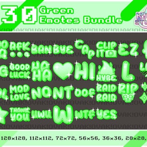 x30 Grünes Emotes Bundle für Twitch und Discord | Sparkle, Cute, Aesthetic, Girly, Tracking, Text Emote, Bundle, Pack, Words, Letters, Emoji