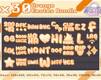 x30 Orange Emotes Bundle for Twitch and Discord | Sparkle, Cute, Aesthetic, Girly, Stream, Text Emote, Bundle, Pack, Words, Letters, Emojis