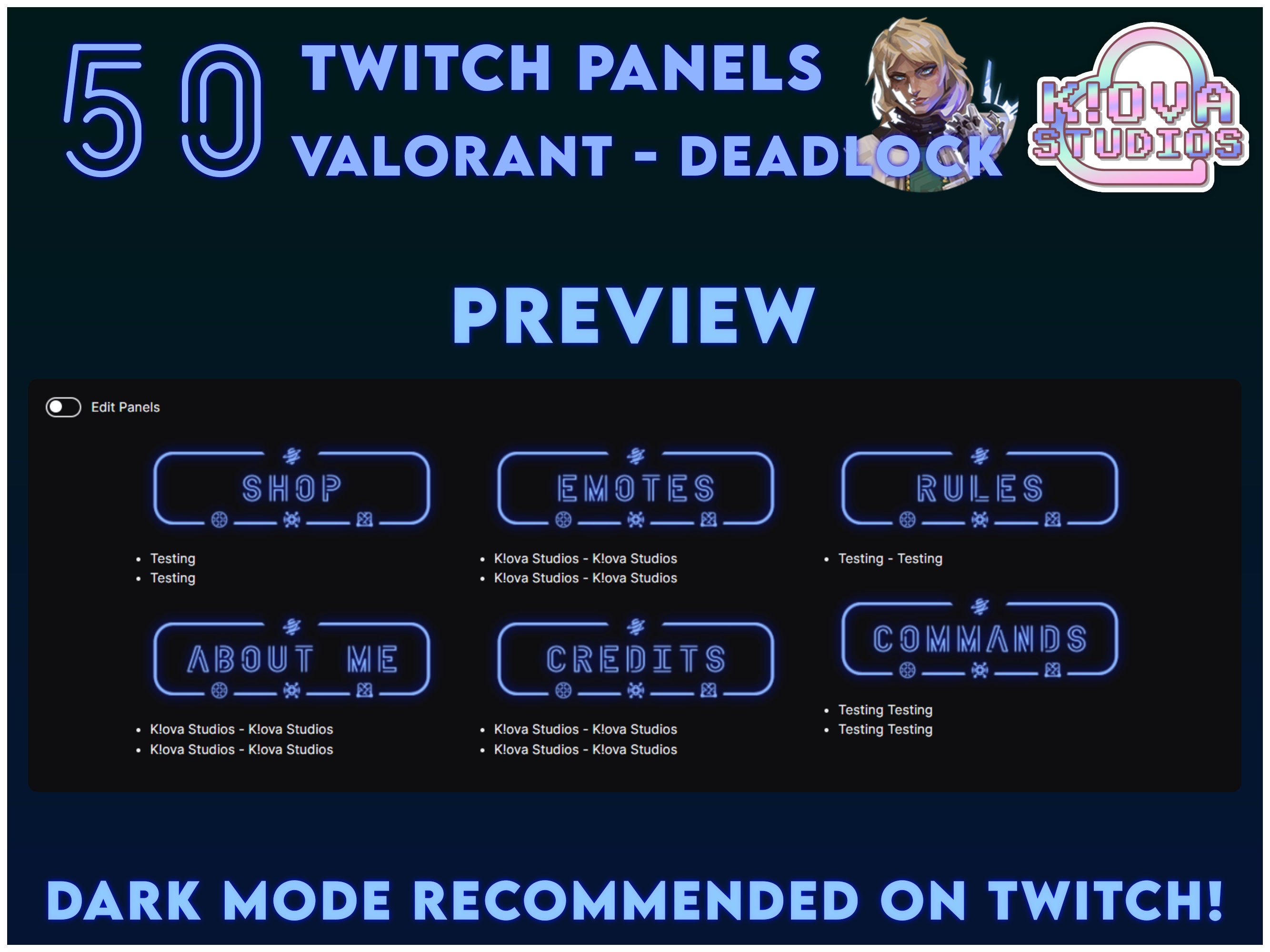50 Neon Valorant Twitch Panels - Deadlock | Perfect for Streaming, Blue ...