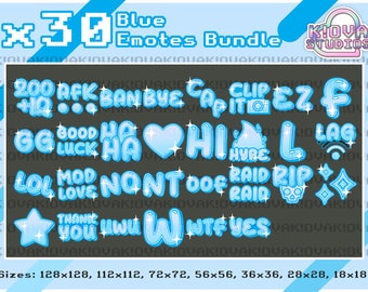 x30 Blue Emotes Bundle for Twitch and Discord | Sparkle, Cute, Aesthetic, Girly, Streaming, Text Emote, Bundle, Pack, Words, Letters, Emojis