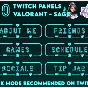 50 Neon Valorant Twitch Panels - Sage | Perfect for Streaming, Blue, Gaming, Agent, Custom, Dark Mode, Abilities, Vibrant, Bundle, Pack
