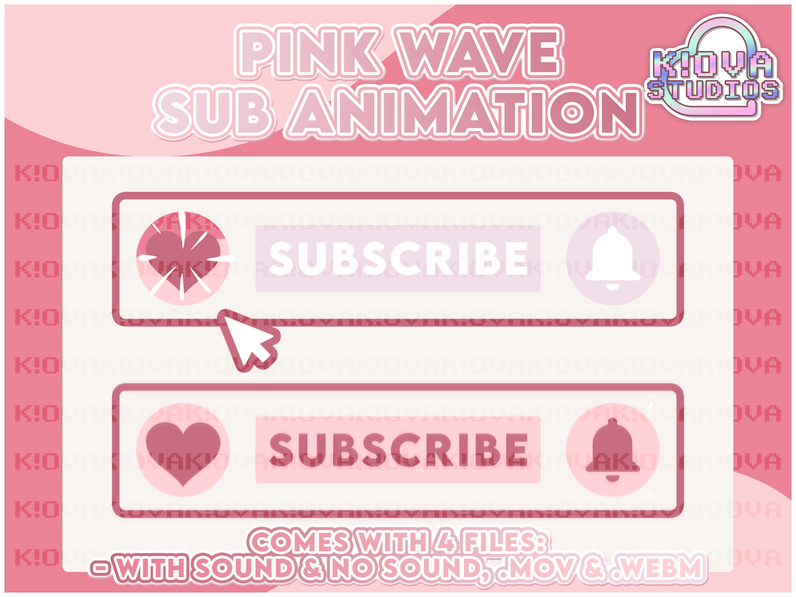 Pink Waves Like, Subscribe, Notifications Animation | Perfect for YouTube, OBS, Videos, Content, and Streaming | Subscribe Overlay