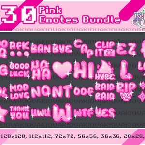 x30 Pink Emotes Bundle for Twitch and Discord | Sparkle, Cute, Aesthetic, Girly, Streaming, Text Emotes, Bundle, Pack, Words, Letters, Emoji