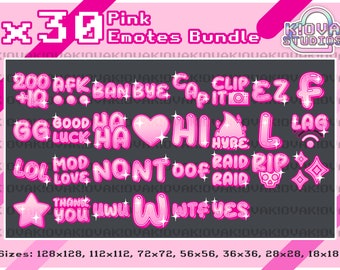 x30 Pink Emotes Bundle for Twitch and Discord | Sparkle, Cute, Aesthetic, Girly, Streaming, Text Emotes, Bundle, Pack, Words, Letters, Emoji