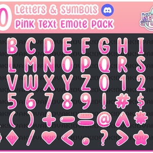 Pacote de emotes de texto com 60 letras e símbolos rosa | Discord, Twitch, YouTube, Streaming, Pacote de palavras, Emojis personalizados, Feminino, Fofo, Emote estético