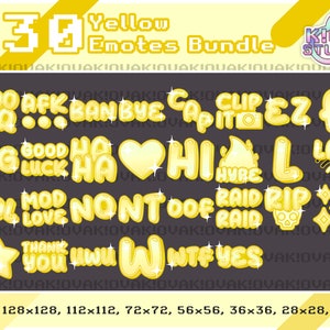 x30 Yellow Emotes Bundle for Twitch and Discord | Sparkle, Cute, Aesthetic, Girly, Stream, Text Emote, Bundle, Pack, Words, Letters, Emojis