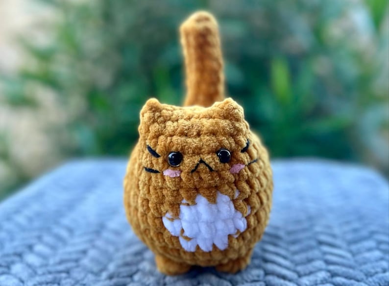 Crochet Cat Plushie, soft chubby kitty stuffed animal Orange