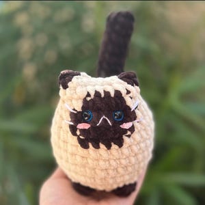 Crochet Cat Plushie, soft chubby kitty stuffed animal Siamese