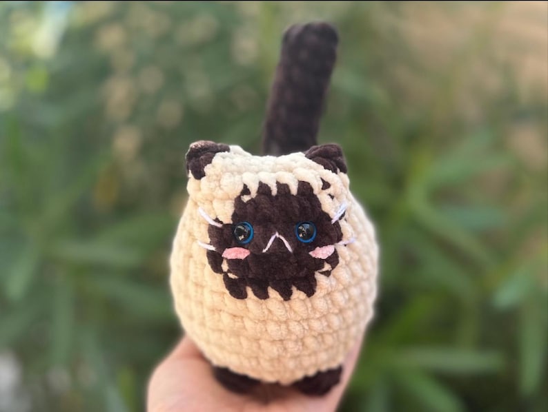 Crochet Cat Plushie, soft chubby kitty stuffed animal Siamese