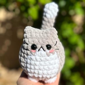 Crochet Cat Plushie, soft chubby kitty stuffed animal Light Gray Tuxedo