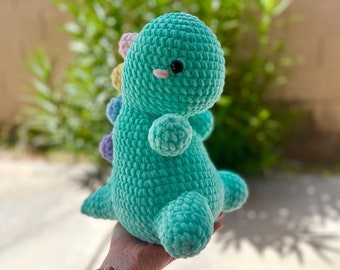 Big Dino Crochet Plushie, customizable chubby dinosaur stuffed animal