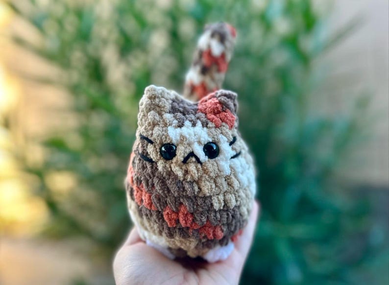 Crochet Cat Plushie, soft chubby kitty stuffed animal Calico