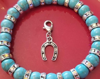 Turquoise Bracelet with attachable alloy charm handmade
