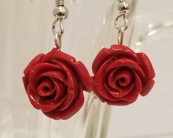 Christmas gift. Red Rose Earrings. Red Earrings