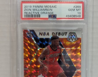 2019 Panini Mosaic Basketball Zion Williamson  Reactive Orange Rookie Card #289  PSA 10 New Orleans Pelicans