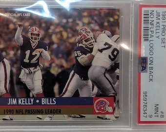 1991 Pro Set Football Jim Kelly No Nflpa Logo on Back #8 PSA 9 Mint Buffalo Bills