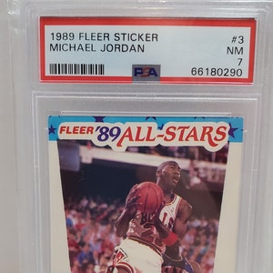 1989 Fleer Basketball Michael Jordan All Star Sticker #3  PSA 7 NM Chicago Bulls The GOAT