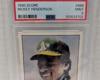 1990 Score Baseball Rickey Henderson #686 PSA 9 Mint Oakland Athletics Toronto Blue Jays