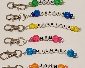 Personalized Name Tags, Key Chain, Lunch Bag Tag, Diaper Bag Tag, Back to School, Custom Personalized Beaded Bag Tags