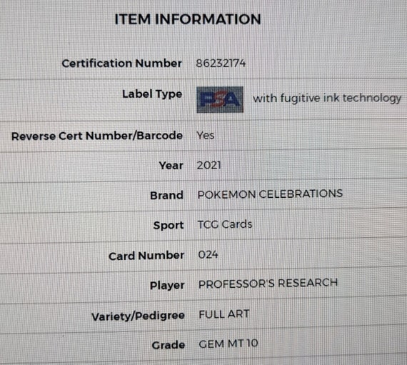 2021 Pokemon Celebrations 25th Anniversary Professor's Research FA