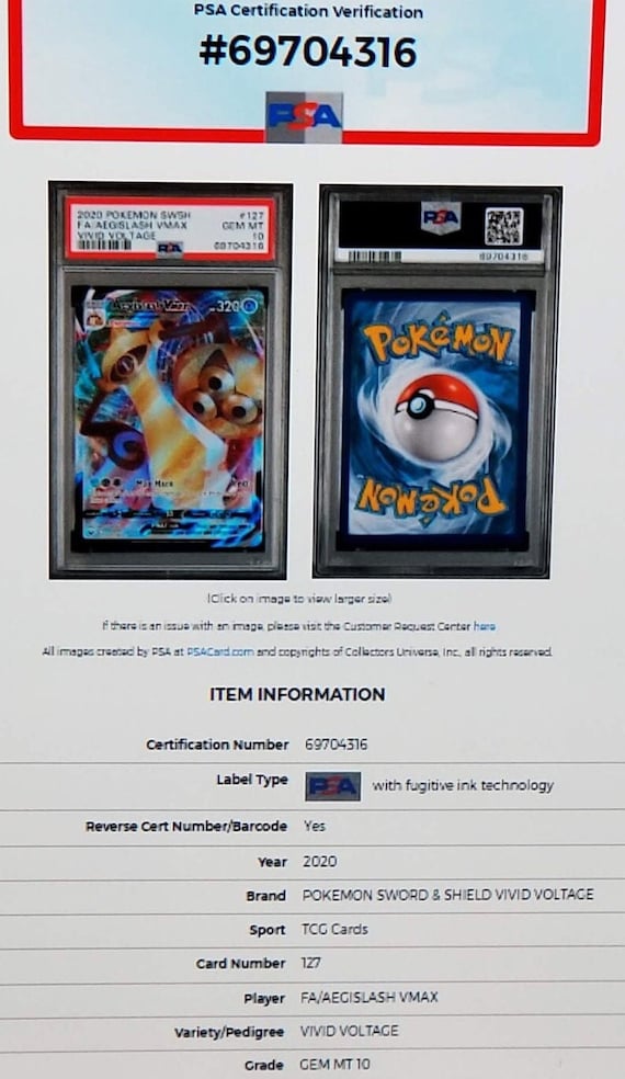 2021 Pokemon Vivid Voltage Full Art Aegislash Vmax #127/185 PSA 10 Gem Mint  - Etsy