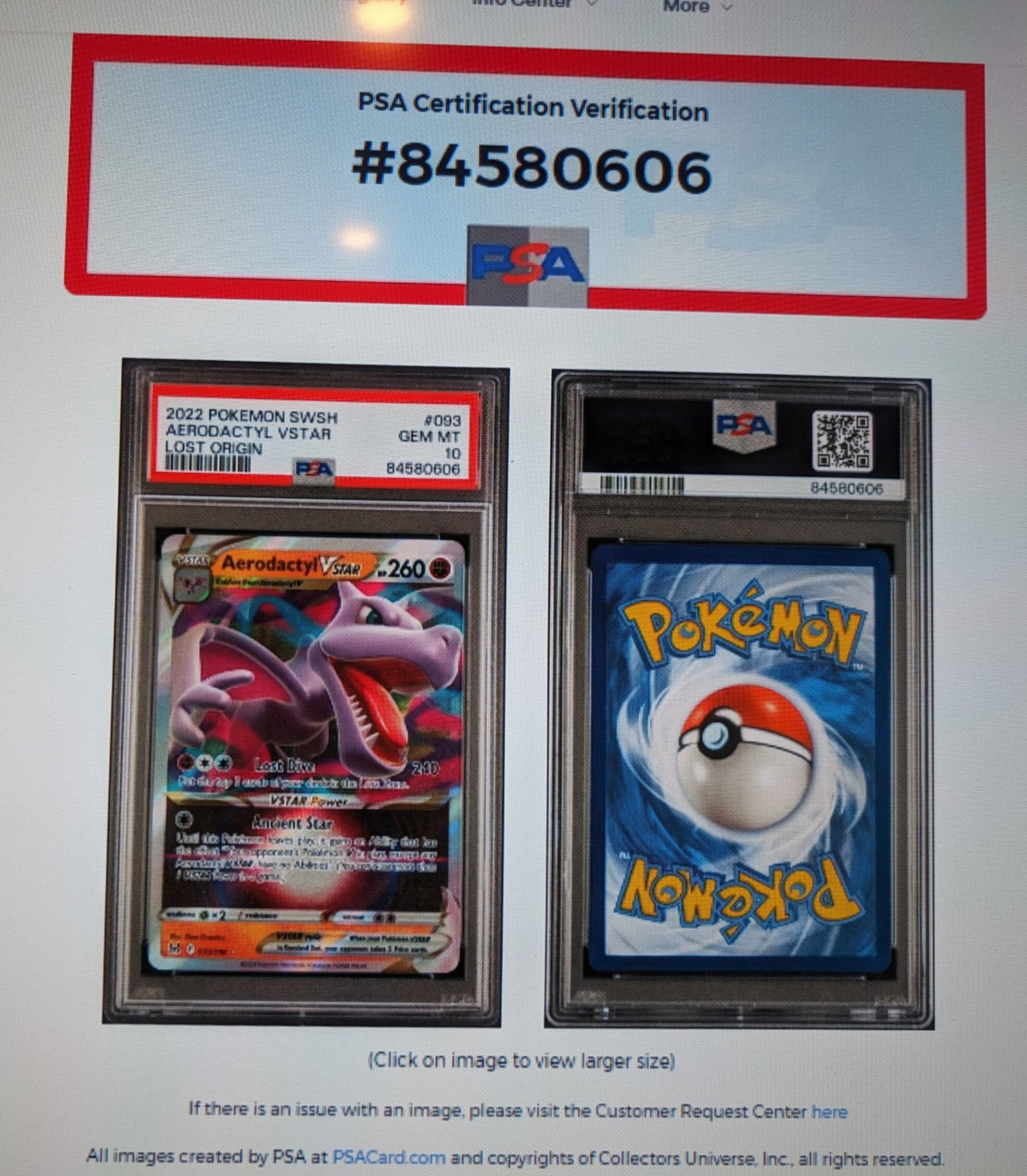 pokemon tcg lost origin 093 196 aerodactyl vstar card Aerodactyl Vstar Ultra Rare Lost Origin 093/196, NM Pokemon Card main image 0