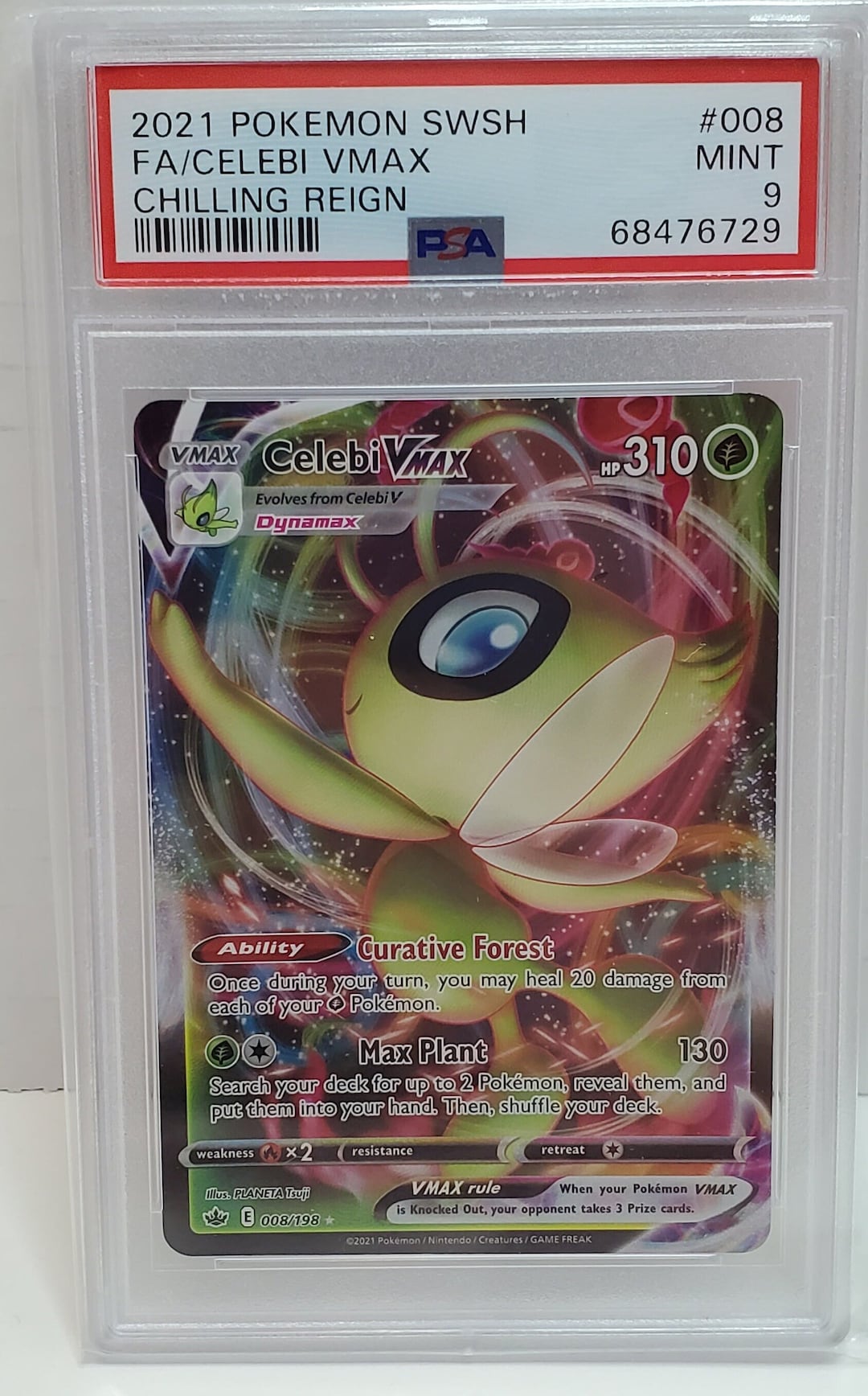 2021 Pokemon Chilling Reign - Full Art Celebi VMAX #008 PSA 9 Mint