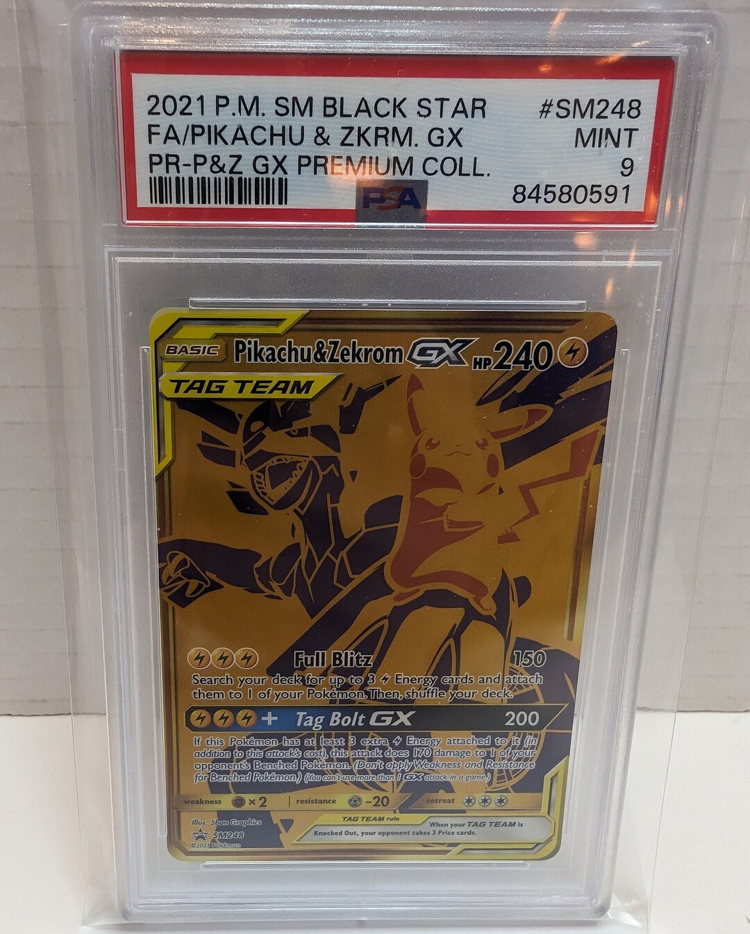 2021 Pokemon Premium Collection FA Pikachu & Zkrm GX #SM248 PSA 9