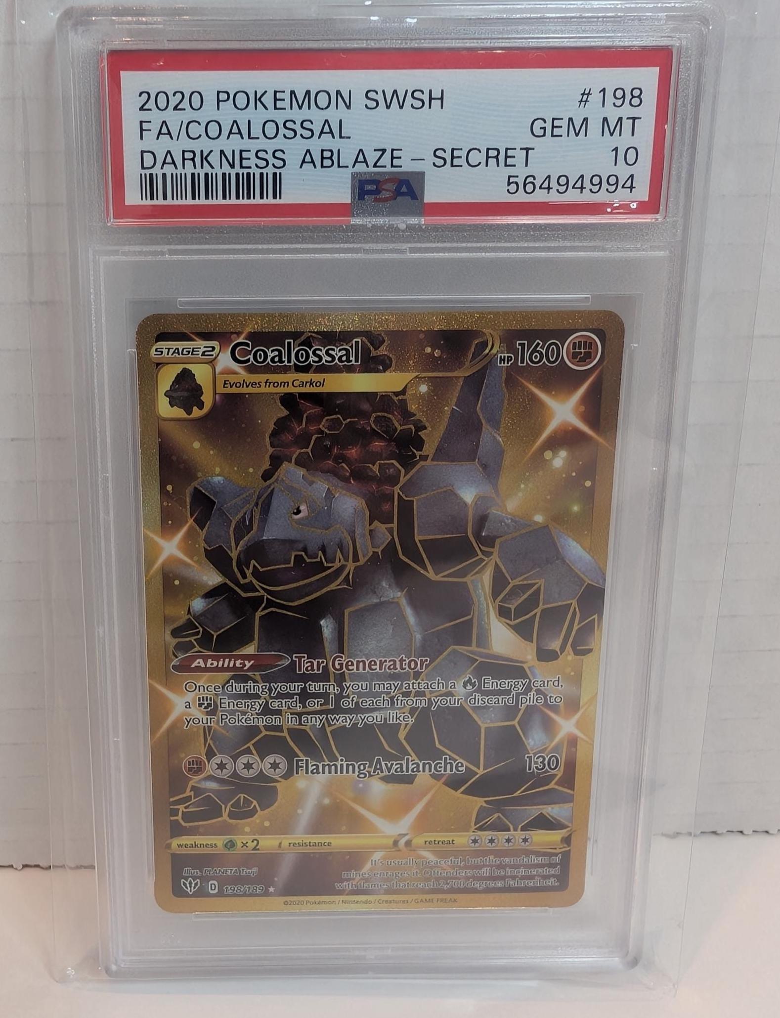 2020 Pokemon SWSH Darkness Ablaze Secret Fa/coalossal #198 - PSA 10 Gem  Mint - Etsy
