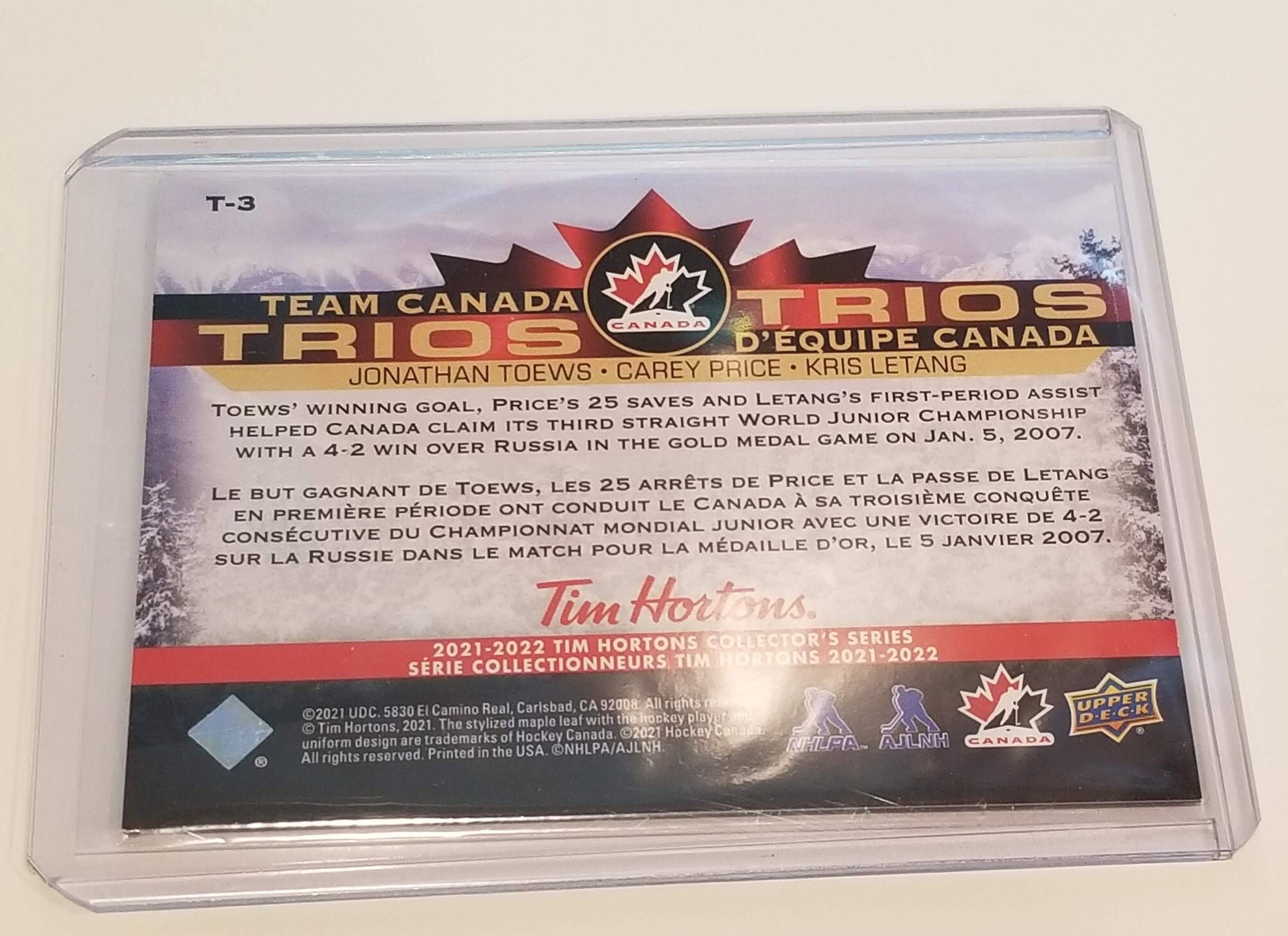 2021-22 Upper Deck Tim Hortons Team Canada #M-7 Eric Staal Championship Medals